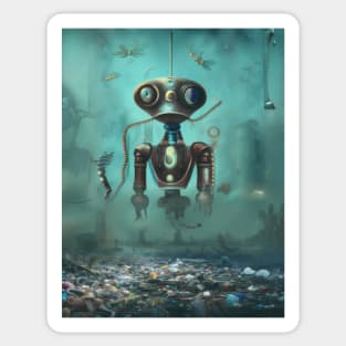 Alien robot at bottom of ocean, AI art Sticker